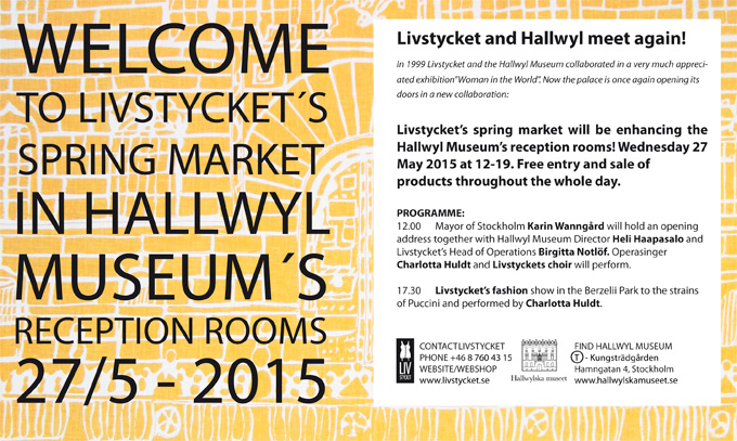 Welcome to  Livstycket Spring Market in Hallwyl Museum's reception rooms 27/5 2015